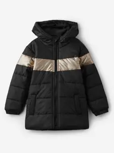 The Souled Store Boys Black Gold-Toned Lightweight Puffer Jacket