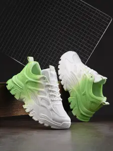 The Roadster Lifestyle Co. Women White & Green Textured Lightweight Running Shoes