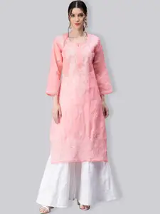 Seva Chikan Ethnic Motifs Embroidered Lucknowi Chikankari Voile Straight Kurta