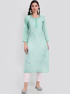 Seva Chikan Ethnic Motifs Embroidered Lucknowi Chikankari Voile Straight Kurta