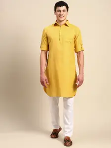 ATRAENTA Shirt Collar Pure Cotton Pathani Kurta With Pyjama