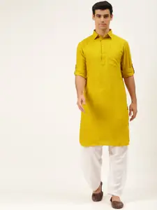ATRAENTA Shirt Collar Pure Cotton Pathani Kurta With Salwar