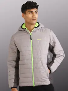 BOLDFIT Men Grey Fluorescent Green Windcheater Outdoor Padded Jacket
