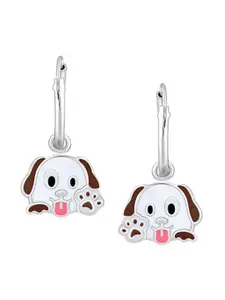 GIVA Girls 925 Sterling Silver Rhodium-Plated Puppy Shaped Enamelled Hoop Earrings