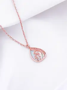 GIVA 92.5 Sterling Silver Rose Gold-Plated Stone-Studded Divine Bloom Pendant & Link Chain
