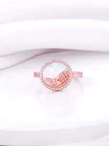 GIVA 925 Sterling Silver Rose Gold-Plated CZ Studded Finger Ring