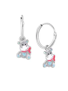 GIVA Girls Rhodium-Plated 925 Sterling Silver Playful Hippo Hoop Earrings