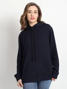 ISAM Women Navy Blue Hooded Sweatshirt
