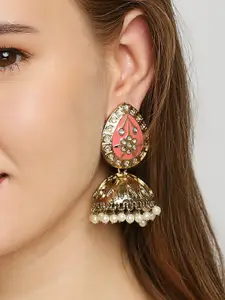 OOMPH Meenakari Dome Shaped Kundan Studded Jhumkas