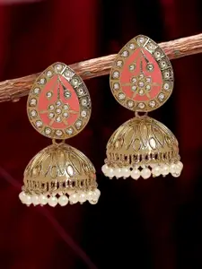 OOMPH Pink & Gold-Toned Dome Shaped Jhumkas Earrings