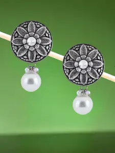 OOMPH Studded Contemporary Oxidised Drop Earrings