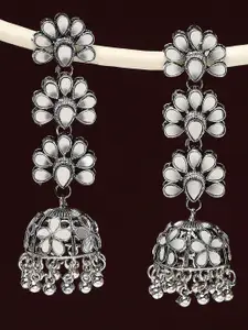 OOMPH Floral Oxidised Kundan Jhumkas