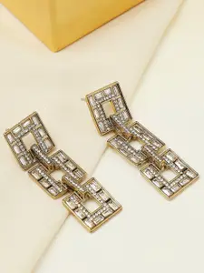 OOMPH Crystal Studded Square Drop Earrings