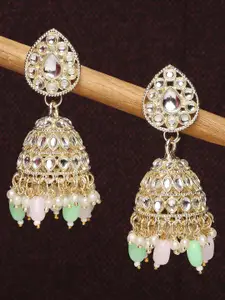 OOMPH Gold-Toned & White Floral Jhumkas Earrings
