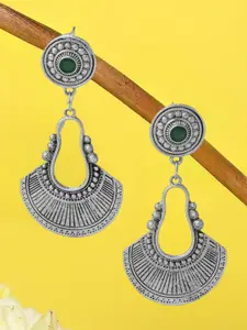 OOMPH Green & Silver-Toned Contemporary Drop Earrings