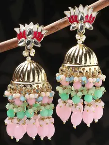OOMPH Kundan Studded Dome Shaped Meenakari Jhumkas