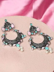 OOMPH Oxidised Stone Studded Contemporary Chandbalis