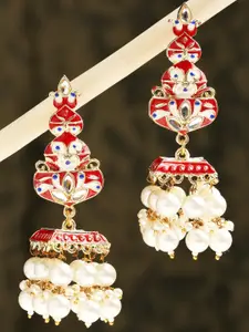 OOMPH Red & White Dome Shaped Jhumkas Earrings