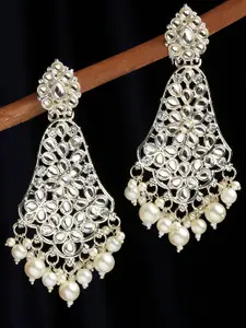 OOMPH White & Gold-Toned Floral Drop Earrings