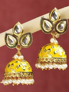 OOMPH Kundan Studded Floral Meenakari Jhumkas