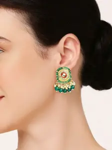 OOMPH Meenakari Kundan & Pearls Geometric Drop Earrings