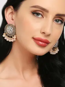 OOMPH Stone Studded And Beaded Floral Drop Earrings