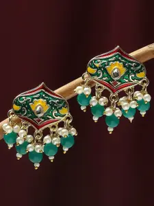 OOMPH Meenakari Floral Studs Pearls Studded Drop Earrings