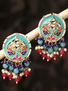 OOMPH Kundan-Studded Meenakari Peacock Shaped Drop Earrings