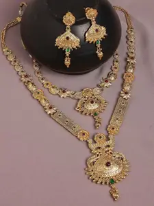 OOMPH Set of 2 Stone-studded & Beaded Necklace & Earrings Antique Jewellery Set