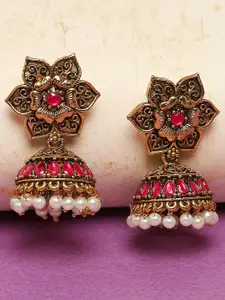 OOMPH Stone Studded And Beaded Dome Shaped Antique Jhumkas