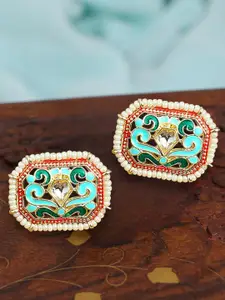 OOMPH Beaded Meenakari Contemporary Studs Earrings