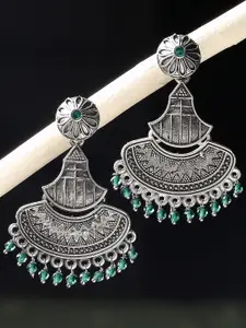 OOMPH Green & Silver-Toned Floral Drop Earrings