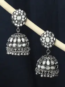 OOMPH Silver-Toned Floral Jhumkas Earrings