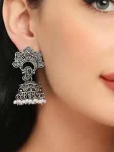 OOMPH Studded Oxidised Floral Jhumka