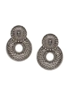 OOMPH Black & Silver-Toned Circular Drop Earrings