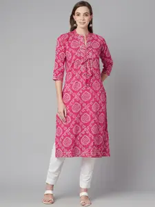 KALINI Bandhani Printed Gotta Patti Detailed Cotton Straight Kurta