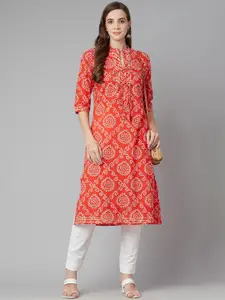 KALINI Bandhani Printed Gotta Patti Detailed Cotton Straight Kurta