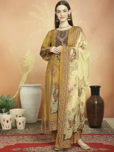 Stylee LIFESTYLE Mustard Printed Pure Silk Unstitched Dress Material