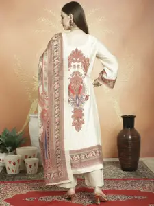 Stylee LIFESTYLE Beige Printed Pure Silk Unstitched Dress Material