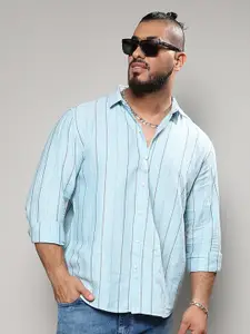 Instafab Plus Classic Vertical Striped Spread Collar Cotton Casual Shirt