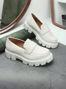 The Roadster Lifestyle Co. Women White Heeled Slip-On Chunky Loafers