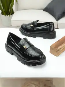 The Roadster Lifestyle Co. Women Black Heeled Slip-On Chunky Loafers