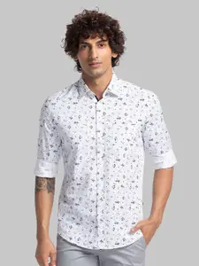 Parx Men White Slim Fit Abstract Printed Pure Cotton Casual Shirt