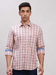 Parx Tartan Checks Spread Collar Long Sleeve Slim Fit Cotton Casual Shirt