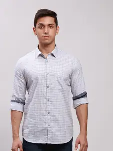 Parx Grid Tattersall Checks Spread Collar Long Sleeve Slim Fit Cotton Casual Shirt