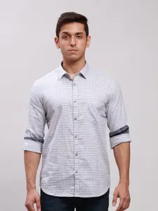 Parx Grid Tattersall Checks Spread Collar Long Sleeve Slim Fit Cotton Casual Shirt