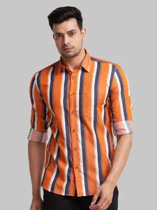 Parx Slim Fit Vertical Striped Long Sleeves Pure Cotton Casual Shirt