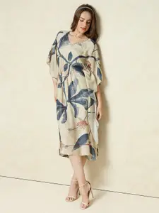Indifusion Beige Floral Print Kaftan Short Dress