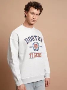 HIGHLANDER Typography Printed Drop Shoulder Over Sized Pullover Sweatshirt