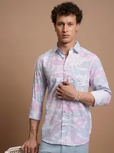 HIGHLANDER Slim Fit Floral Printed Cutaway Collar Casual Shirt